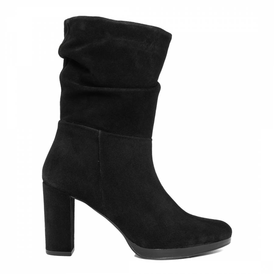 Black Suede Slouch Top Block Heel Ankle Boots - BrandAlley