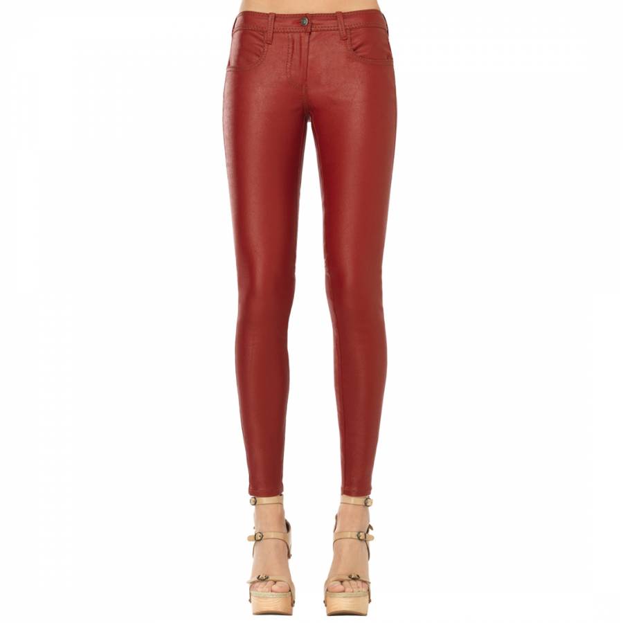 coated red jeans