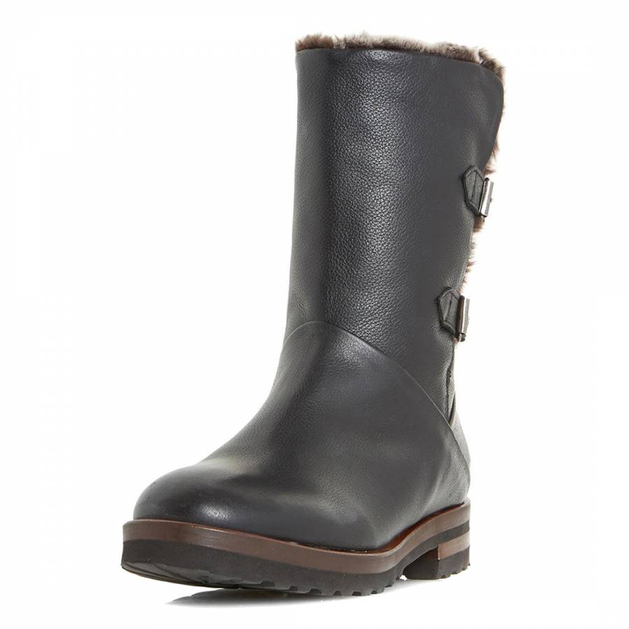 Black Leather Raylan Calf Boots 