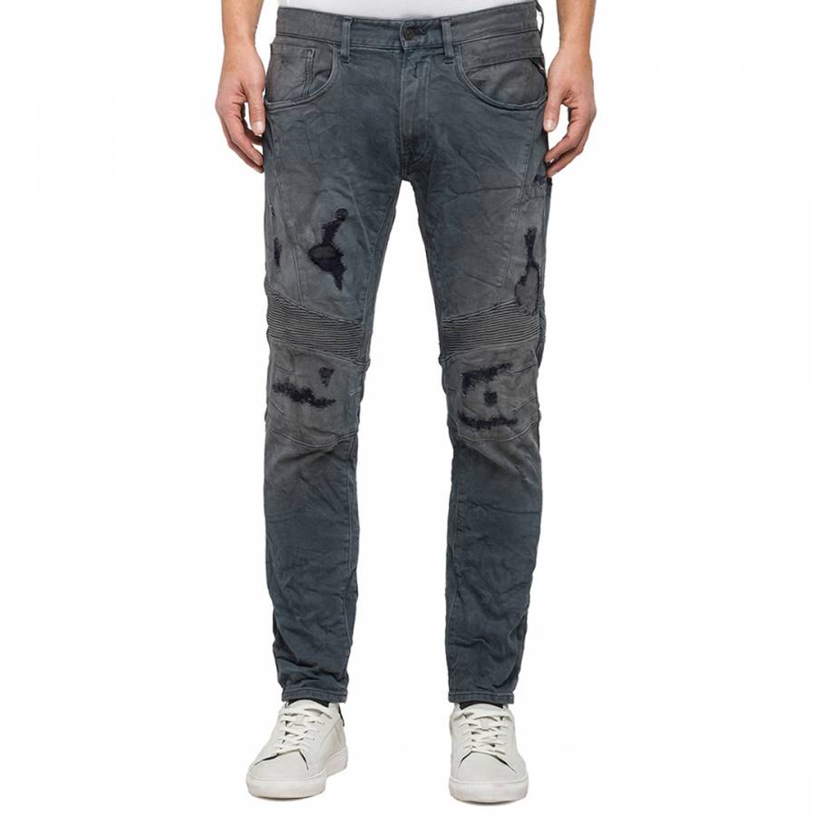 Men's Grey Distressed Stretch Jeans - BrandAlley