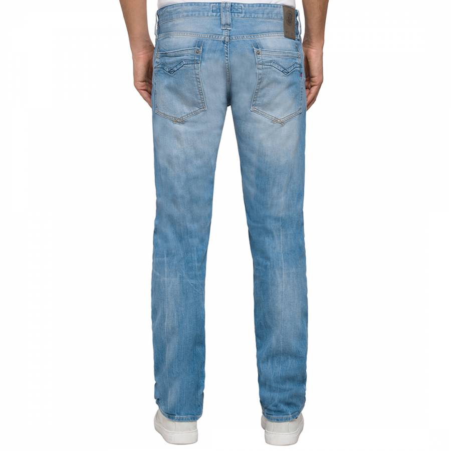 Men's Blue Newbill Washed Straight Stretch Jeans - BrandAlley