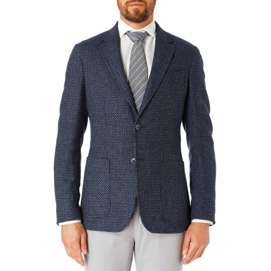 Blue Textured Geometric Wool Jacket - BrandAlley
