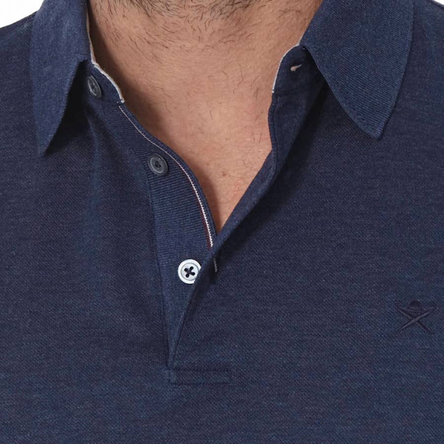 Indigo Marl Knit Cotton Polo Shirt - BrandAlley
