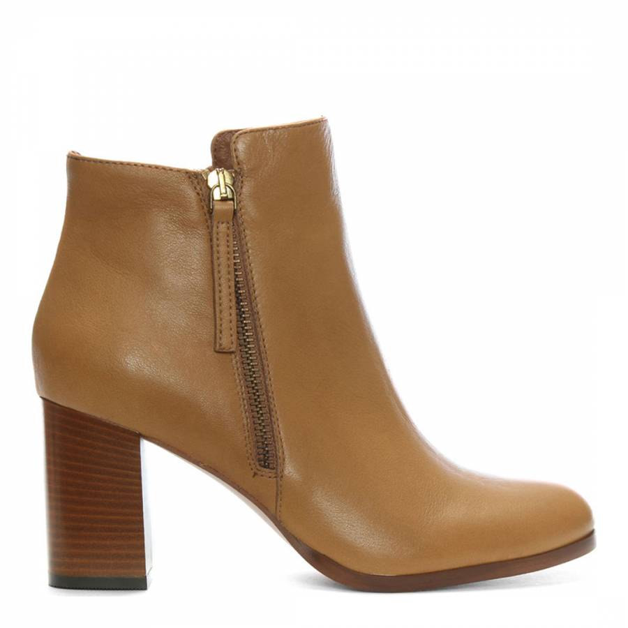 Tan Leather High Block Heel Ankle Boots - BrandAlley