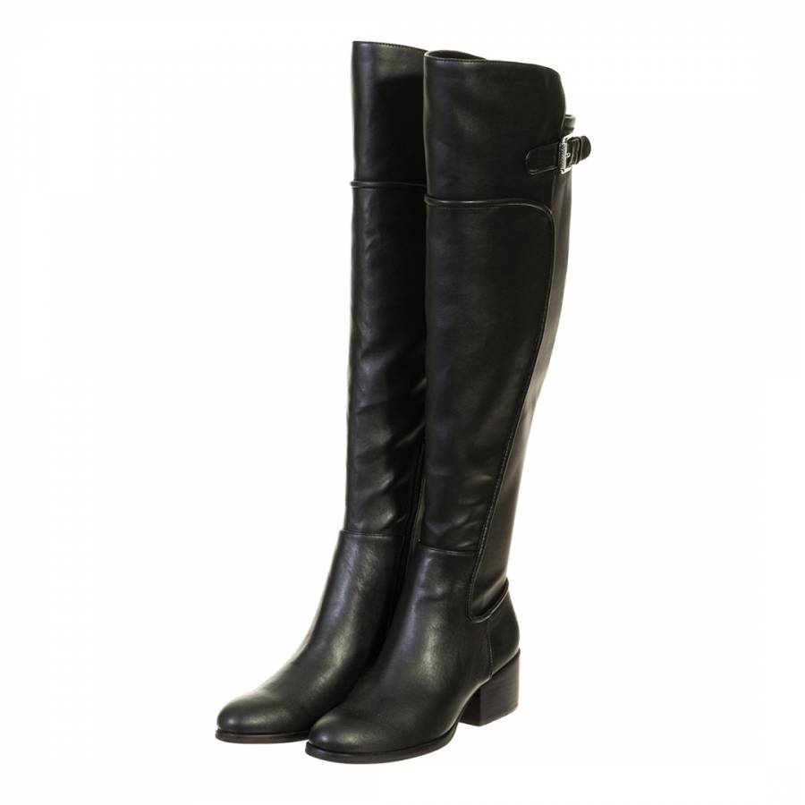 Black Leather Low Heel Knee High Boots - BrandAlley