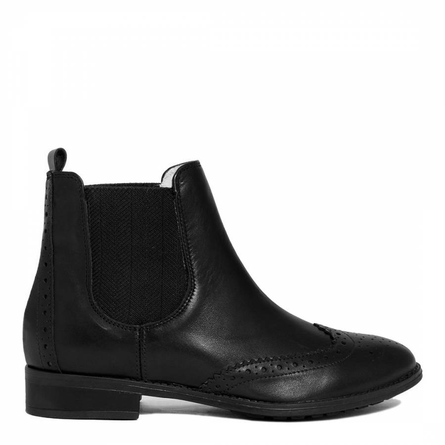 Black Leather Brogue Style Chelsea Boot - BrandAlley