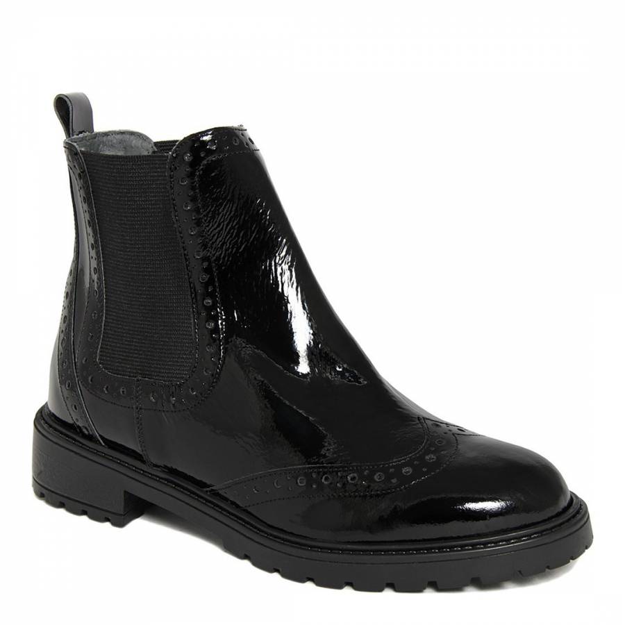 Black Patent Leather Brogue Style Chelsea Boot - BrandAlley