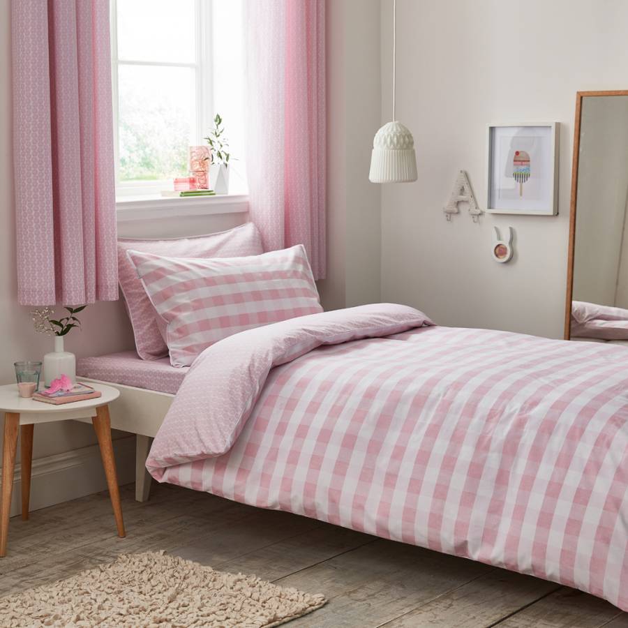 GEORGE HOME GINGHAM SINGLE DUVET SET 100% BRUSHED COTTON BNWT NEW LILAC & PINK 