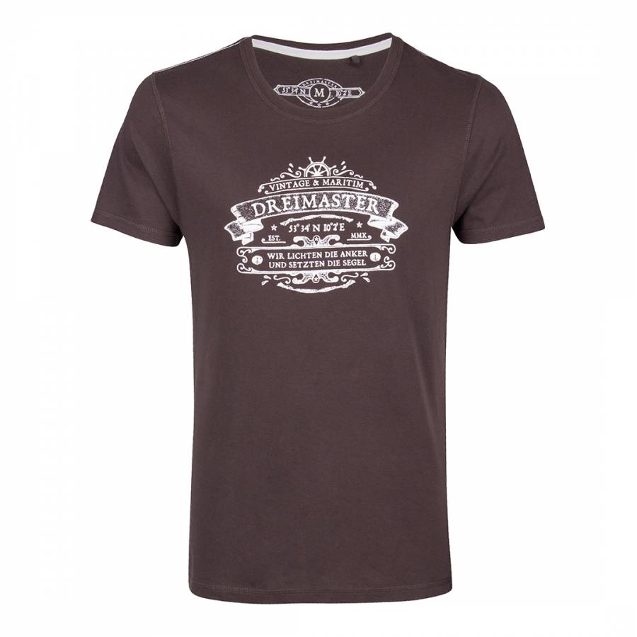Men's Brown Slogan Print Cotton T-Shirt - BrandAlley