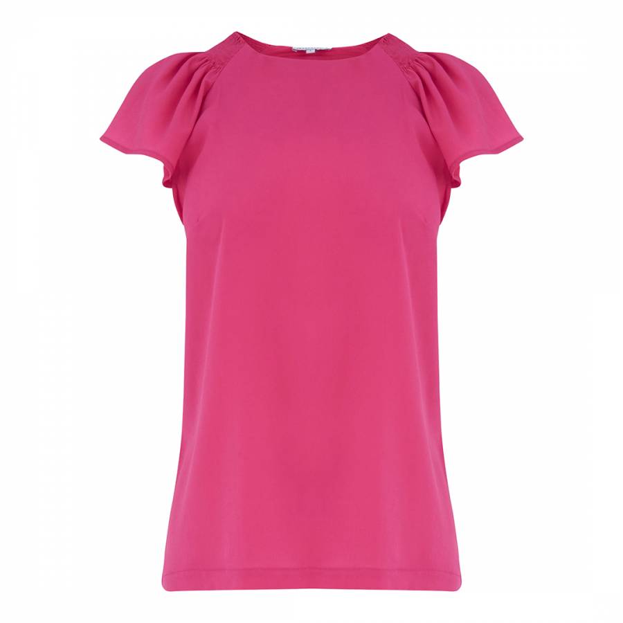 Bright Pink Smock Detail Woven Front Top - BrandAlley