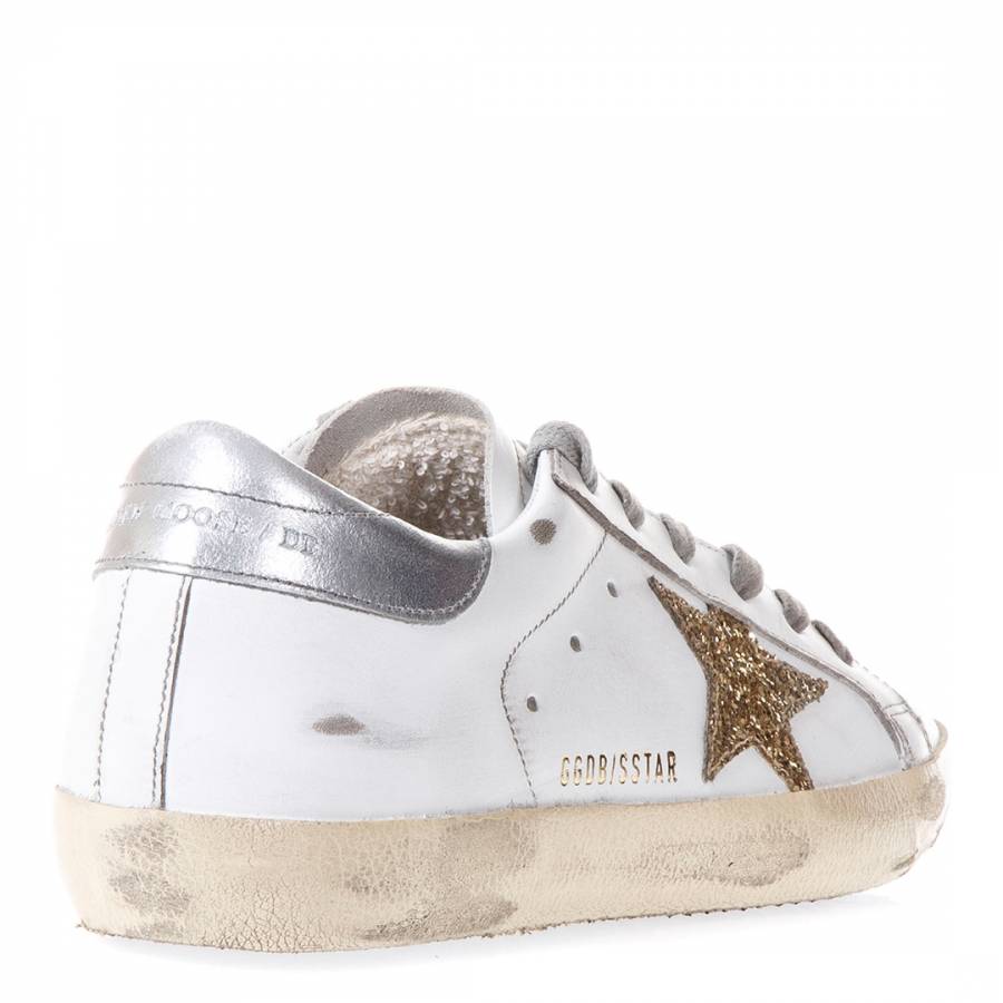 Women's White/Gold Leather Super Star Sneakers - BrandAlley