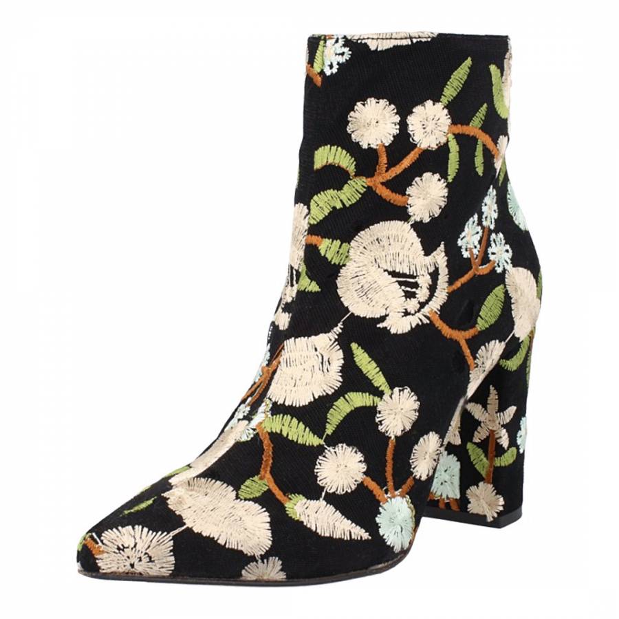 Cream Floral Embroidered Ankle Boots - BrandAlley
