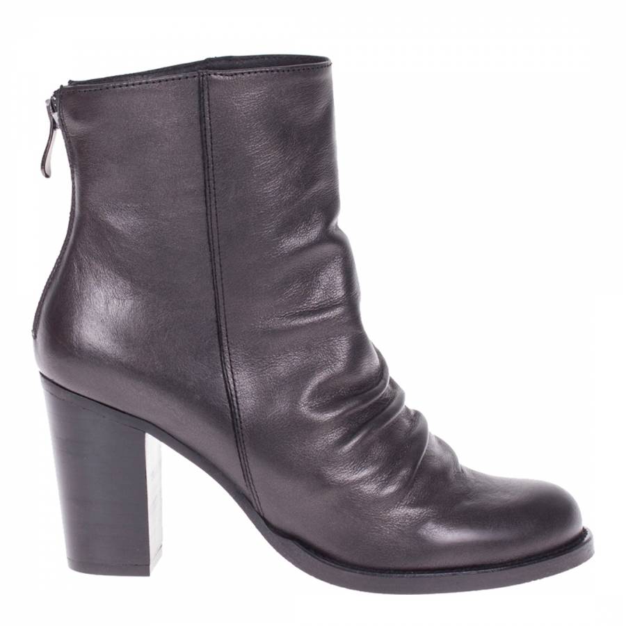 Black Leather Ruched Front Ankle Boot - BrandAlley