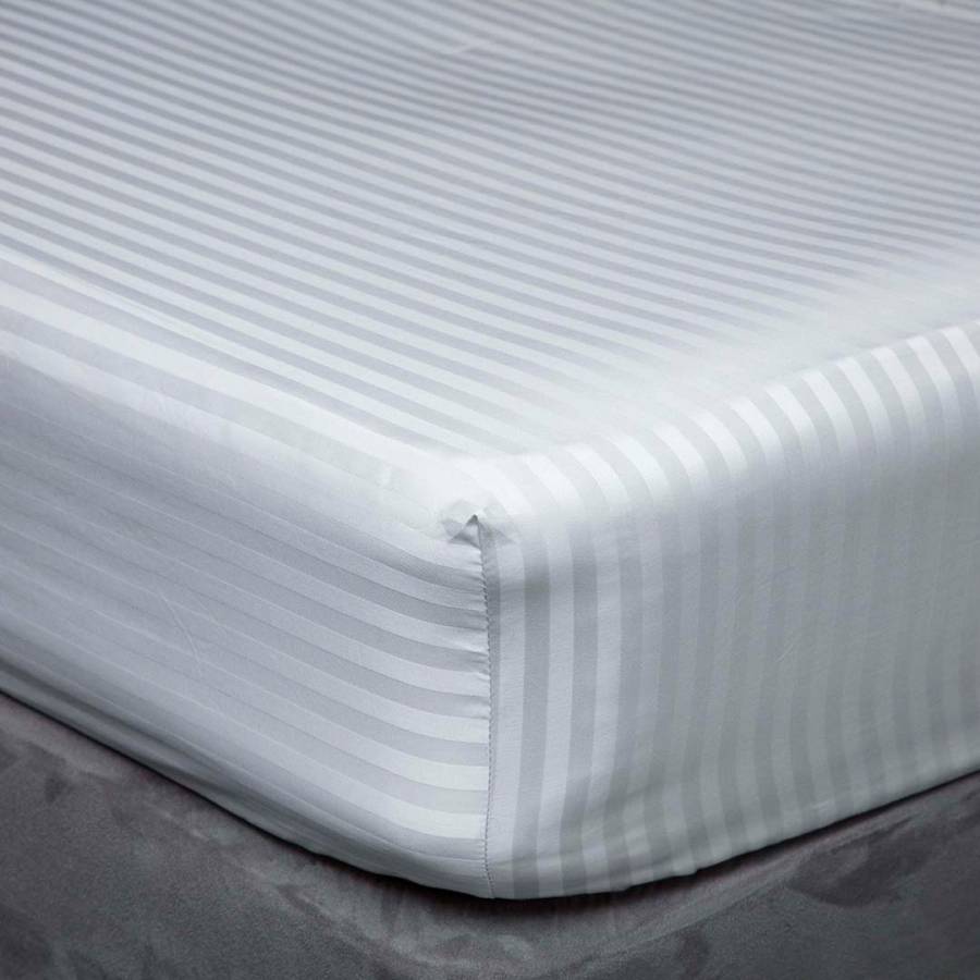 540TC Satin Stripe Double Fitted Sheet, Platinum BrandAlley