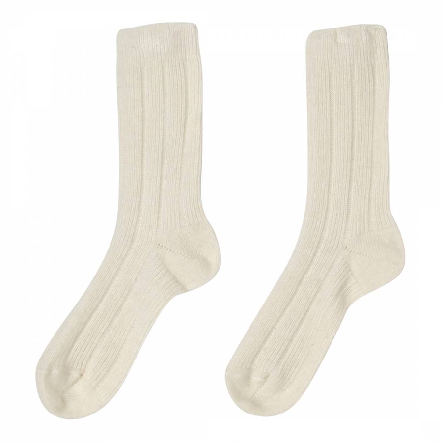 White Cashmere Blend Ribbed Socks - BrandAlley