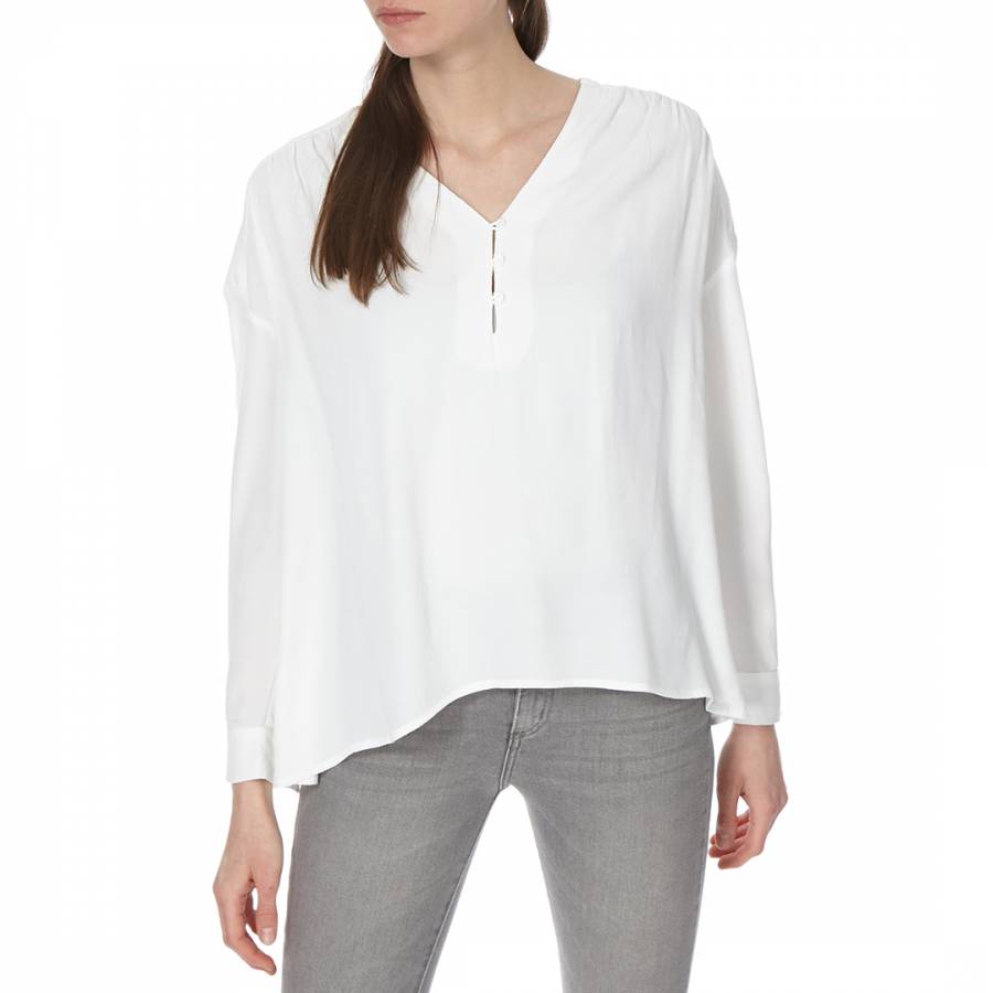 Pearl White Buttoned Neck Blouse - BrandAlley