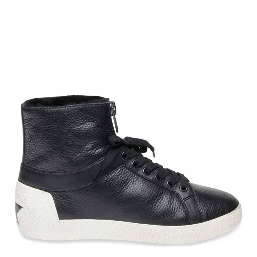 Black Leather Nomad Hi-Top Shearling Sneakers - BrandAlley