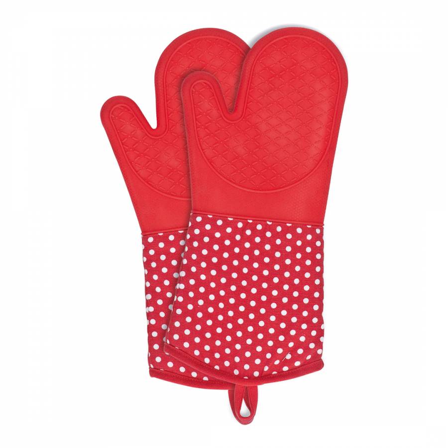 Set of 2 Red Silicone Oven Gloves - BrandAlley