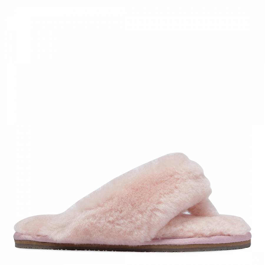 Women's Baby Pink Sheepskin Flip Flop Slipper - BrandAlley