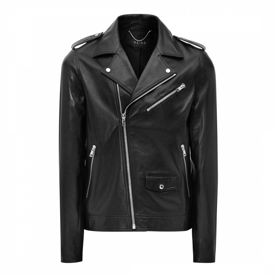 Black Honne Press Leather Jacket - BrandAlley