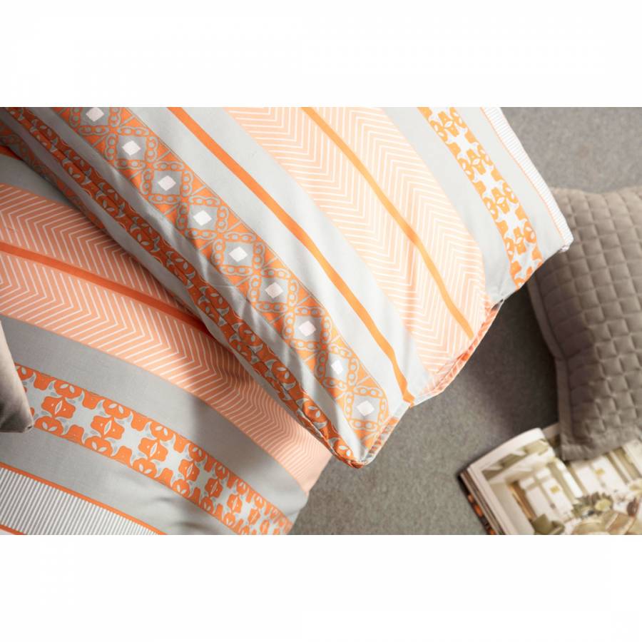 Geometric Rahil Design Duvet Cover Set in Terracotta Orange /& Grey King Size