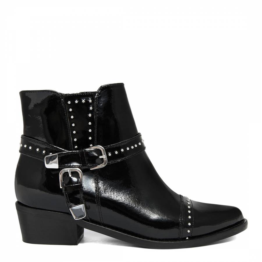 Black Patent Leather Studded Buckle Boots - BrandAlley