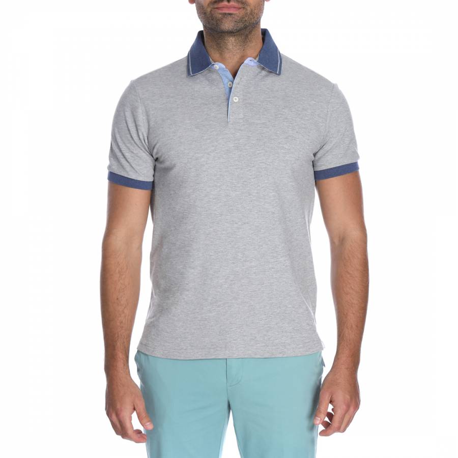 Grey Marl Printed Undercollar Polo Shirt - BrandAlley