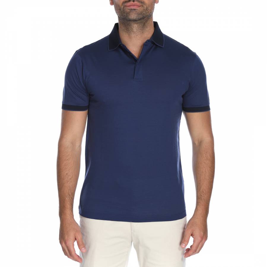 Blue Jacquard Collar Polo Shirt - BrandAlley