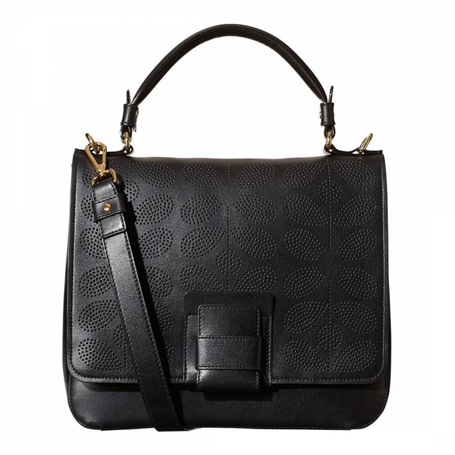 Black Sixties Stem Punched Ivy Bag - BrandAlley