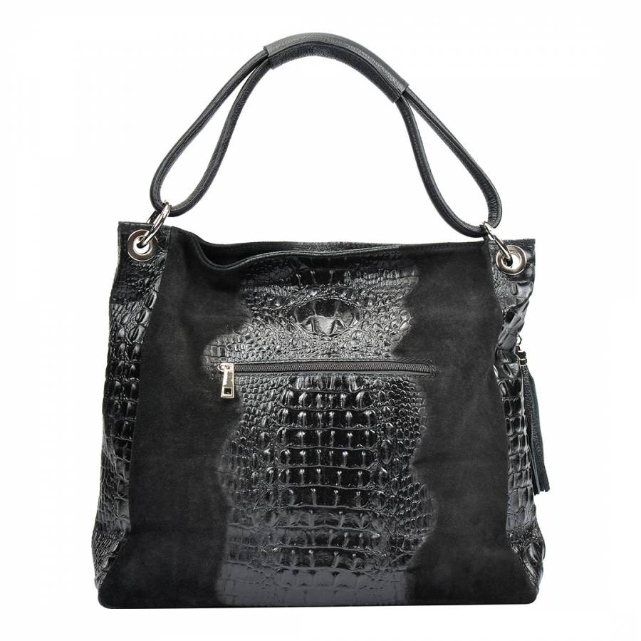Black Luisa Vannini Textured Leather Tote Bag - BrandAlley