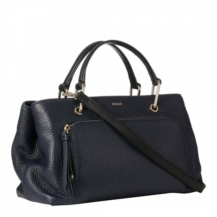 Navy Leather Small Satchel Bag - BrandAlley