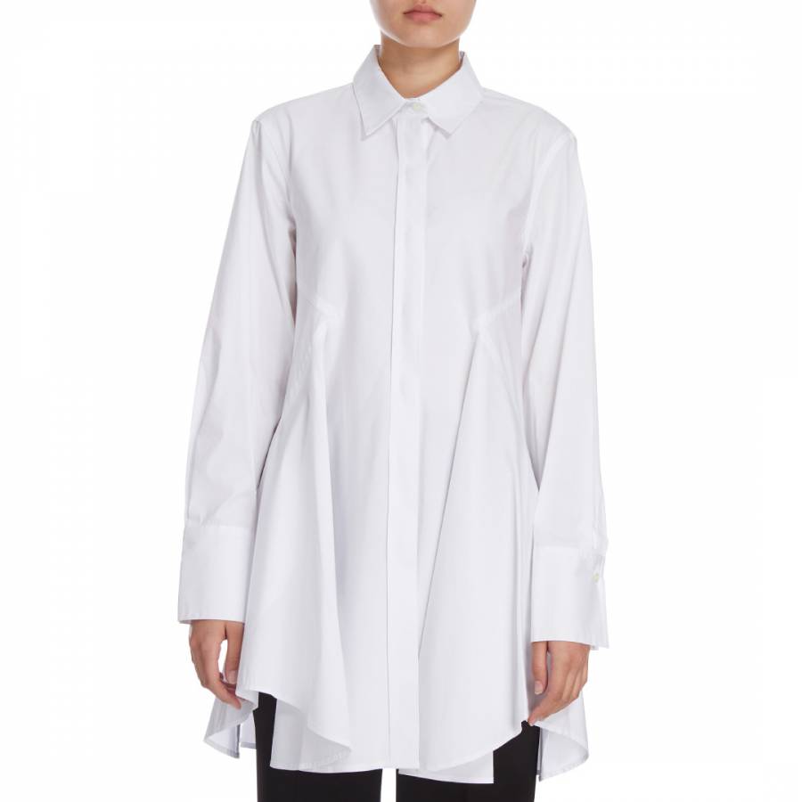 White Long Sleeve Collared Button Shirt Dress - BrandAlley