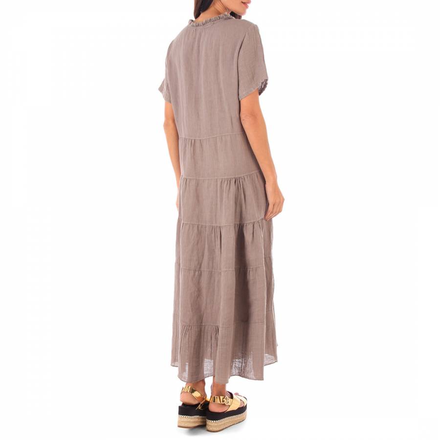 Taupe Linen Relaxed Fit Long Dress - BrandAlley