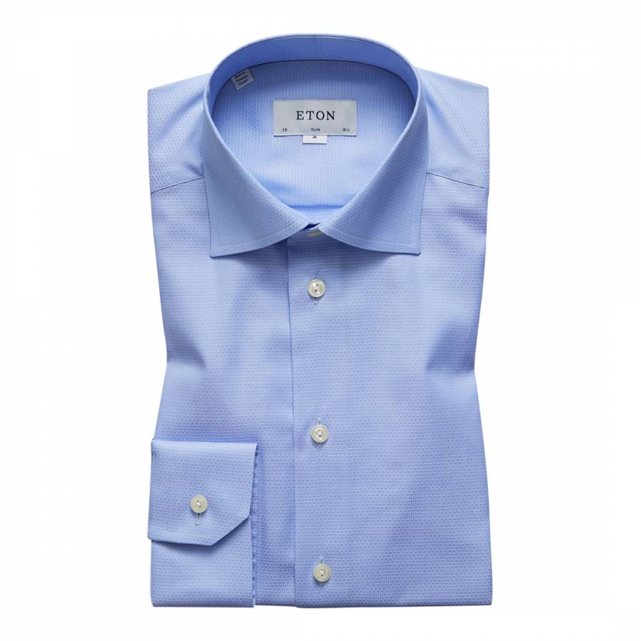 Sky Blue Twill Slim Cotton Shirt - BrandAlley
