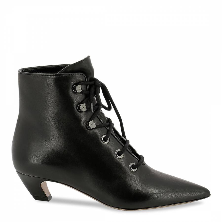 Black Leather Lace Up Low Angle Heeled Ankle Boots - BrandAlley