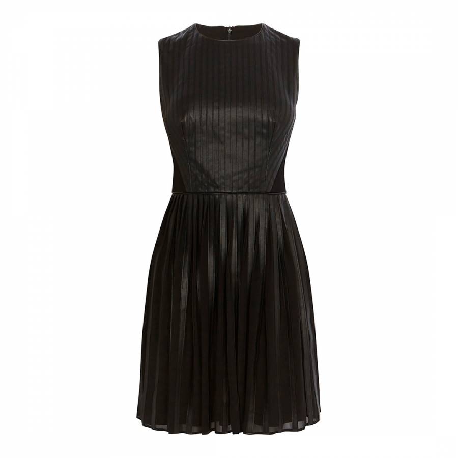 Black Faux Leather Pleated Dress - BrandAlley