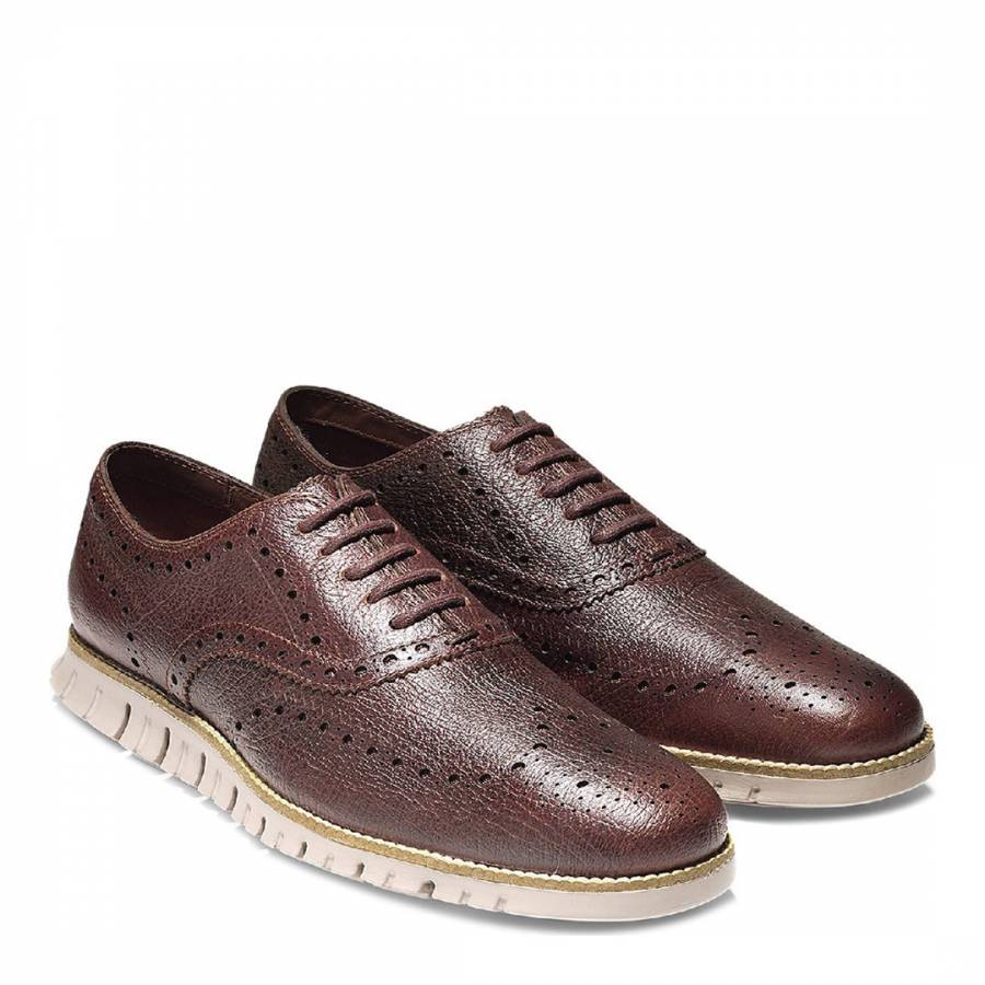 Men's Canyon Brown Buffalo Leather Zerogrand Wingtip Lace Up Oxfrod ...