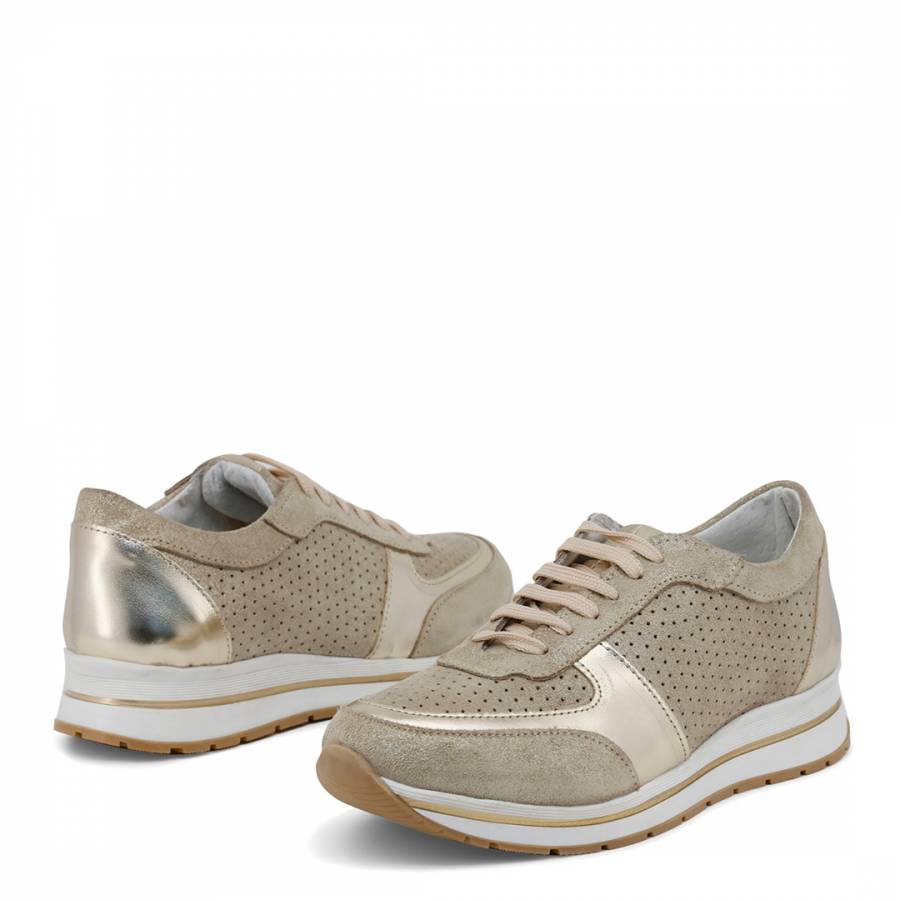 Gold Leather Miriam Lace Up Sneaker - BrandAlley