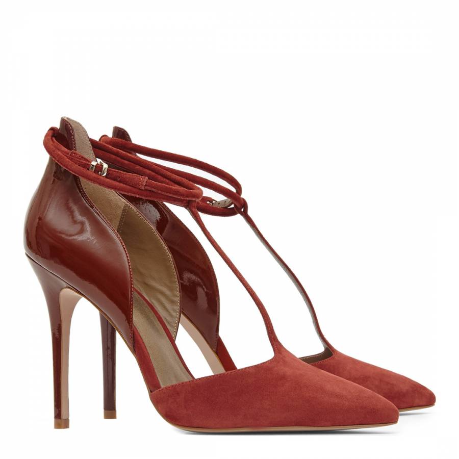 Terracotta Leather Cary Cross Strap T-Bar Heeled Shoe - BrandAlley