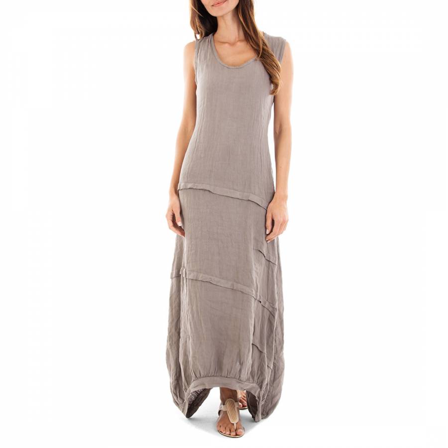 Taupe Tiered Maxi Linen Dress - BrandAlley