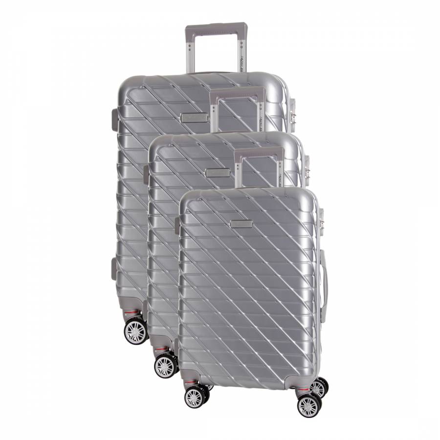 Silver Leiria Set of Three 8 Wheeled Suitcases 46/56/66 cm - BrandAlley