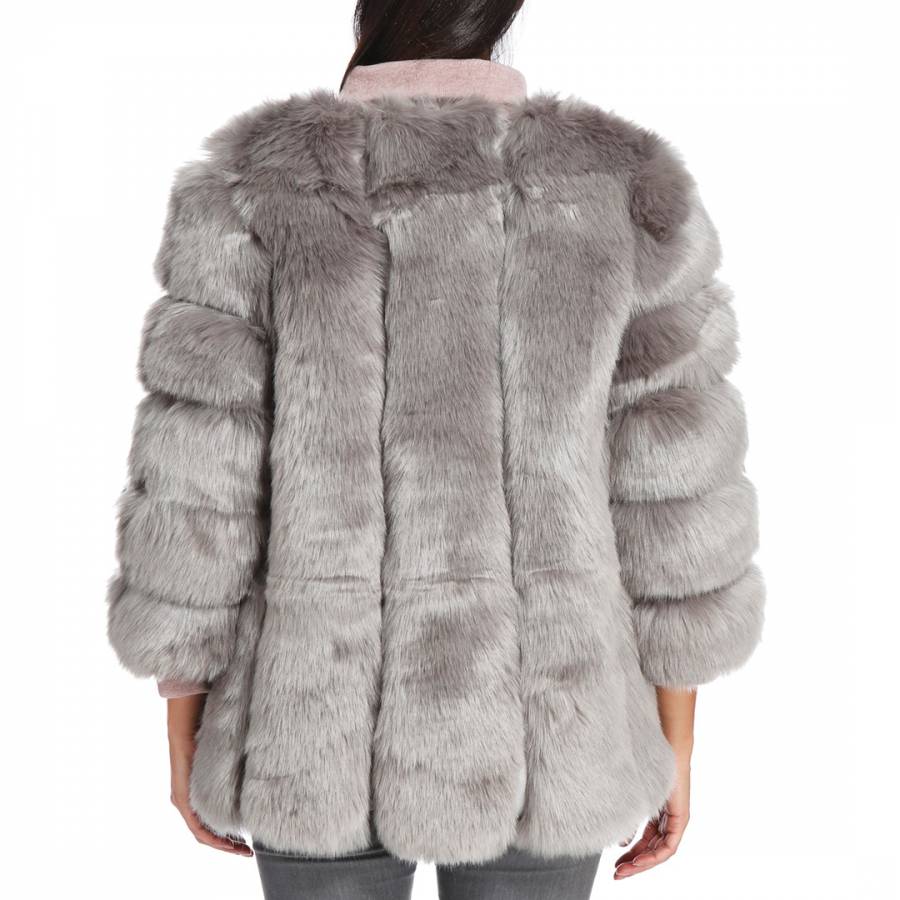 Grey Luxury Faux Fur Coat - BrandAlley