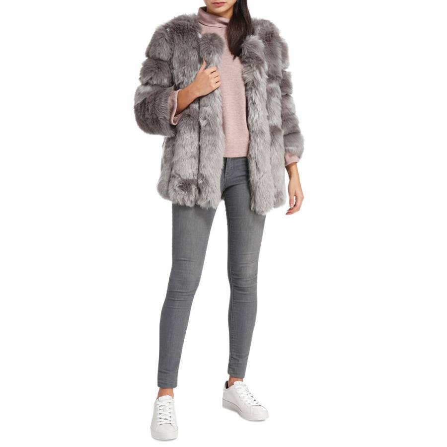 Grey Luxury Faux Fur Coat - BrandAlley