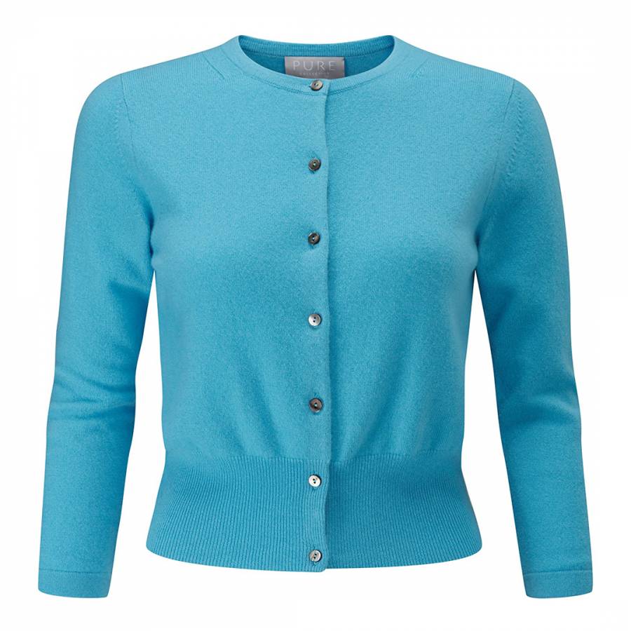 Soft Turquoise Cashmere Cropped Cardigan - BrandAlley