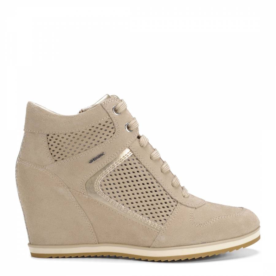 Women's Taupe And Gold Suede Illusion Wedge Sneakers - BrandAlley