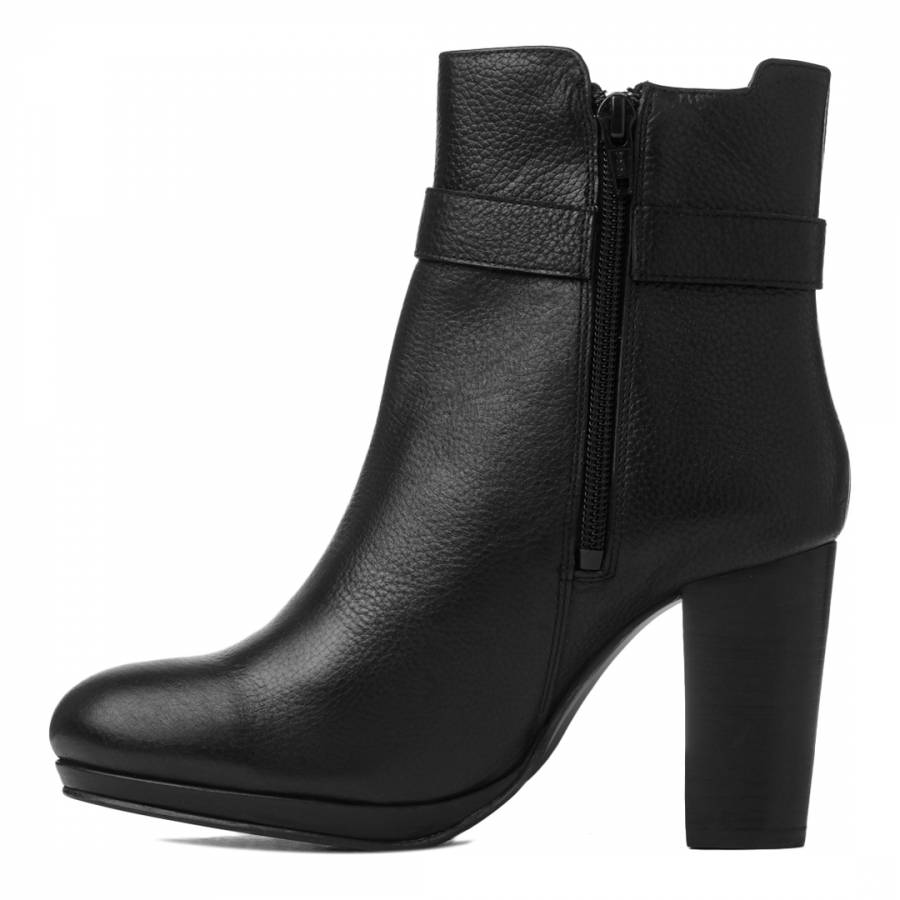 Black Leather Totally Block Heel Ankle Boots - BrandAlley