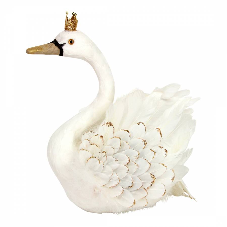 Details about   New White Felt Swan Christmas Ornament Feathers And Gold Sequins Crown 
