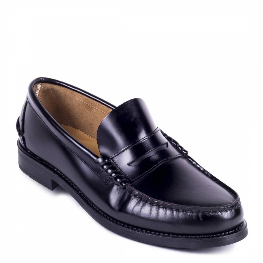 Black Semi Gloss Leather Penny Loafers - BrandAlley