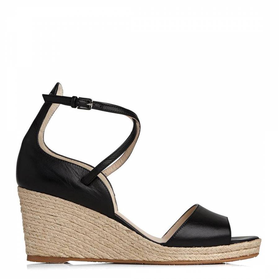 Black Leather Nellie Wedge Sandals 