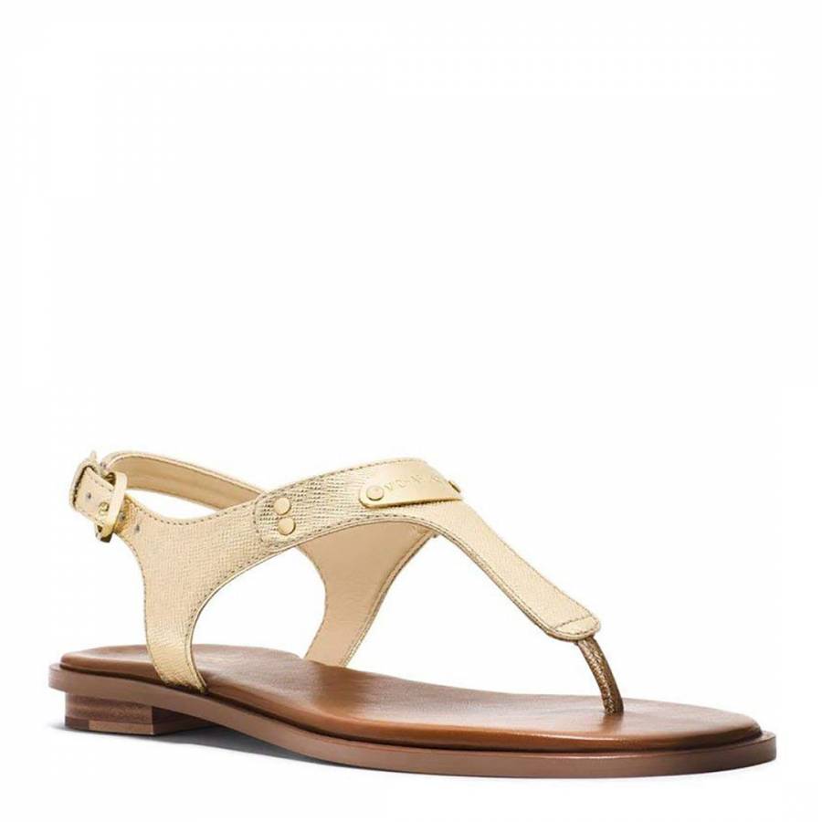 Gold Leather MK Plate Thong Sandals - BrandAlley